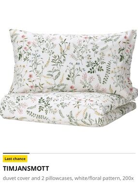 IKEA TIMJANSMOTT White Duvet Cover with Green Pink Yellow Blue Floral Print